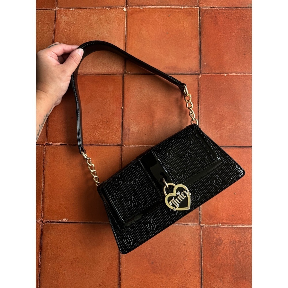 Y2K Juicy Couture Black Metallic Faux Leather Simply Perfect Shoulder Bag NWOT